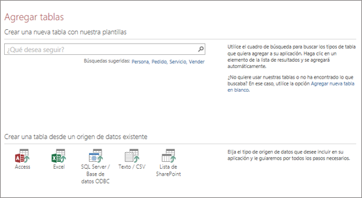 Agregar tablas a una aplicación web de Access