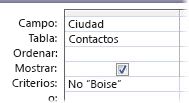 Para excluir una palabra o frase, use los criterios No seguidos de la palabra o frase que desea excluir.