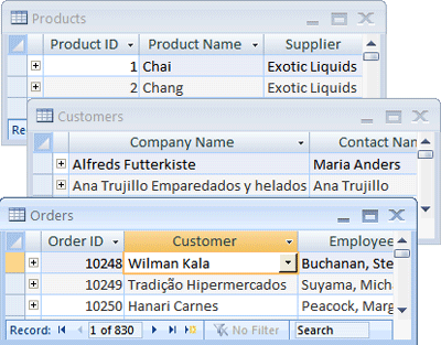 Imagen que muestra tres tablas en hojas de datos