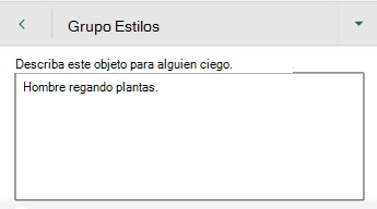 Cuadro de diálogo Texto alternativo en Excel para Android.