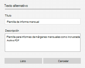 Un ejemplo de texto alternativo para un archivo incrustado en OneNote para Windows 10.