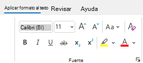 Grupo de texto de formato en Outlook.