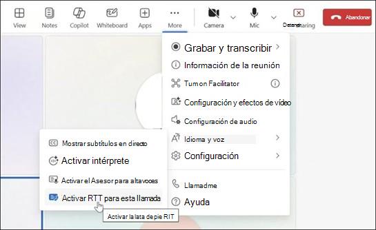 Más acciones para reuniones de Teams en la aplicación de Windows.