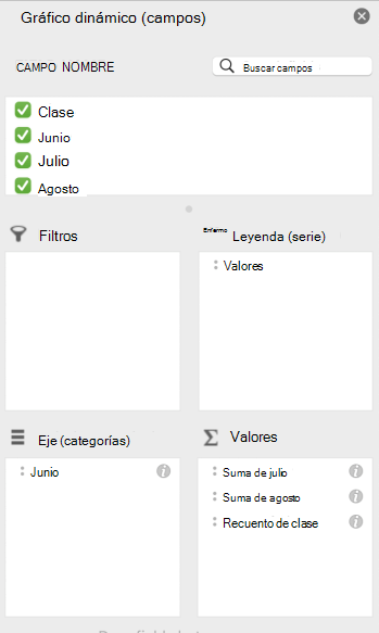 Panel de campos gráfico dinámico en Mac.