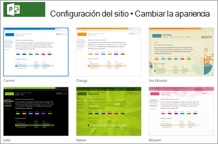 Cambie el menú de aspecto con los diseños de sitio en Project Online.