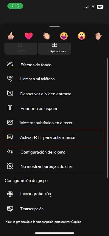 Más acciones para reuniones de Teams en iOS.