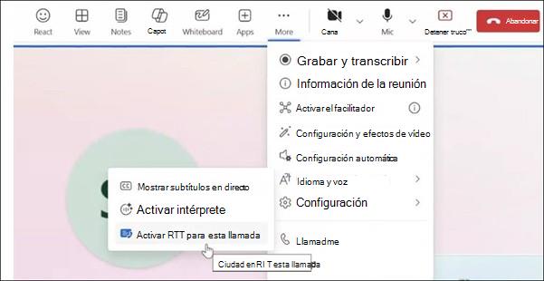Más acciones para reuniones de Teams en la web.