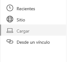 Captura de pantalla de la selección de ubicación de archivo en SharePoint.