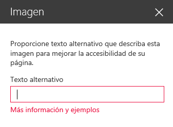 Captura de pantalla del cuadro de diálogo Texto alternativo de imagen en SharePoint.