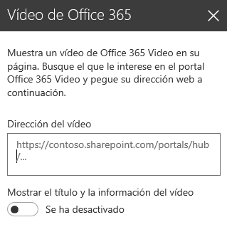 Captura de pantalla del cuadro de diálogo dirección de Office 365 Video en SharePoint.