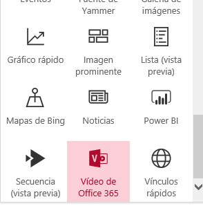 Captura de pantalla del botón de menú de Office 365 Video en SharePoint.
