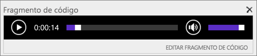Captura de pantalla de SharePoint Online con la barra de control de audio de fragmento de código en la que se muestra la duración total de un archivo de audio y que proporciona el control para iniciar y detener la reproducción del archivo.