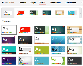 El menú Temas se expandió en PowerPoint para la Web.