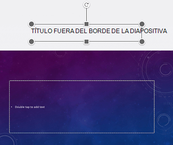 Un ejemplo de un marcador de posición de título colocado fuera del borde de la diapositiva en PowerPoint para iOS.