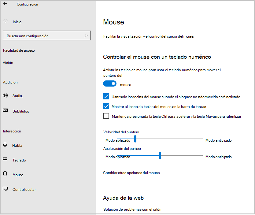 Captura de pantalla de cómo activar Windows10Mousekeys