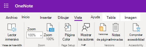 Controles de zoom en la aplicación OneNote para la Web.
