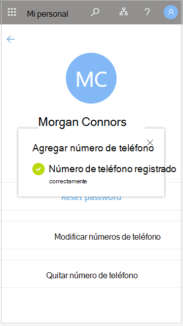 Guardar el número de teléfono del usuario agregado en Mi personal