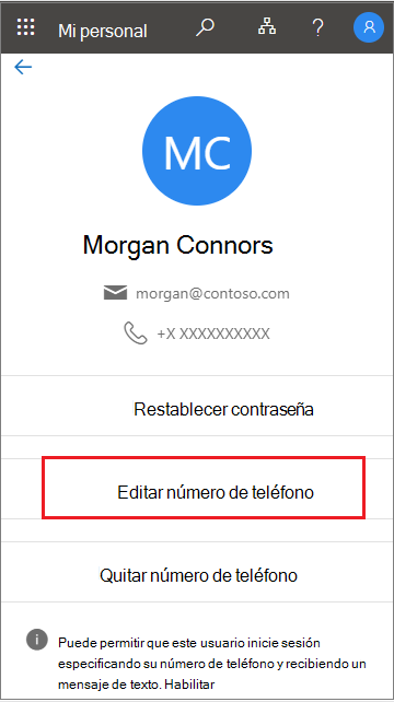 Seleccionar Editar desde el perfil de usuario en Mi personal
