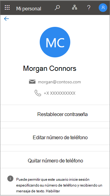 Ver el mensaje cuando se admite el inicio de sesión en el teléfono en una ubicación de Mi personal