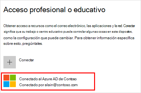 Captura de pantalla que muestra la ventana profesional o educativa de Access con la opción Conectado a (su organización) Azure cuenta de AD seleccionada
