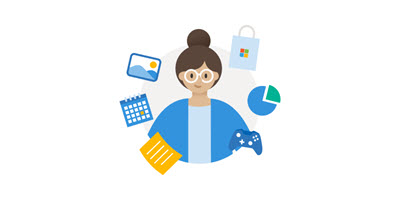 Captura de pantalla de la ilustración de una mujer rodeada de imágenes icónicas.