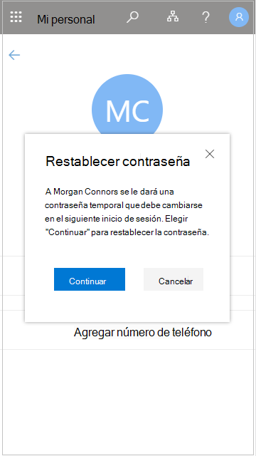 Restablecimiento de una contraseña de usuario en Mi personal