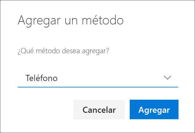 Cuadro Agregar método, con Teléfono seleccionado