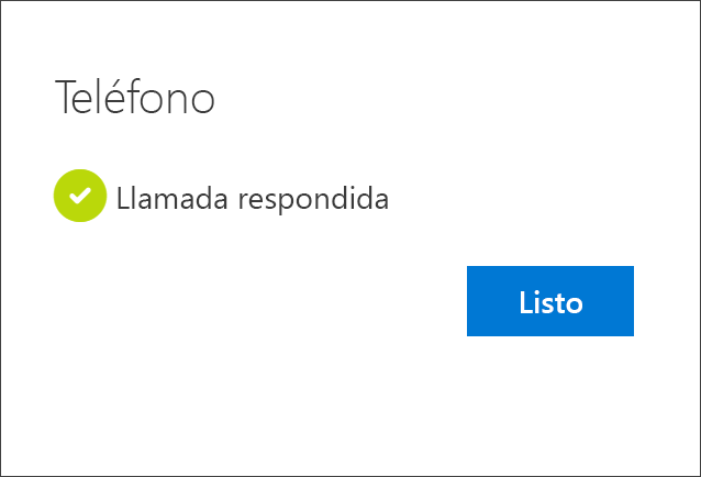 Notificación de éxito, que conecta el número de teléfono, la opción para recibir llamadas de teléfono y su cuenta