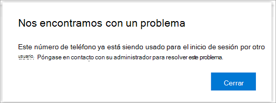 Mensaje de error cuando el número de teléfono ya está usado]