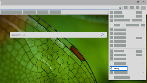 Menú de configuración y más de Microsoft Edge con la opción Configuración resaltada.