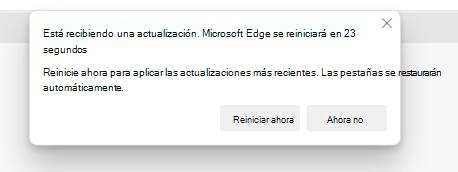 Captura de pantalla que muestra el estado de configuración de la configuración de la configuración de reinicio inactivo de Microsoft Edge.