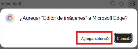 Captura de pantalla para agregar extensión.