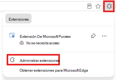 Captura de pantalla de Administrar extensiones.