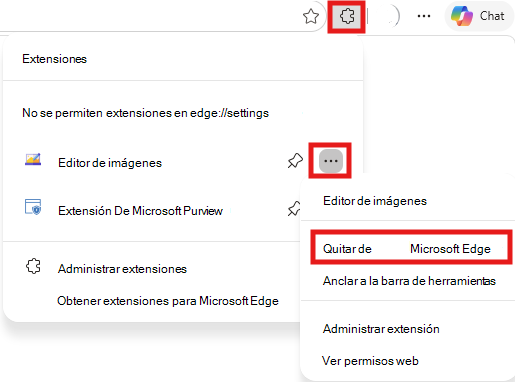 Captura de pantalla de Quitar de Microsoft Edge.