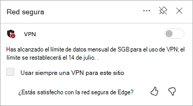 captura de pantalla de actualización del límite de datos de red seguros de Edge
