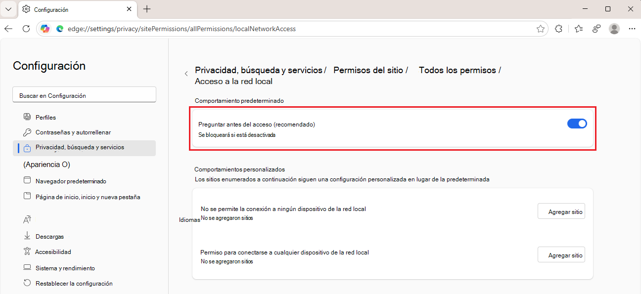 captura de pantalla del botón de alternancia local-network-access