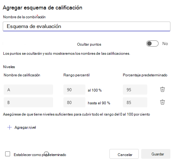 Agregar esquema de calificaciones