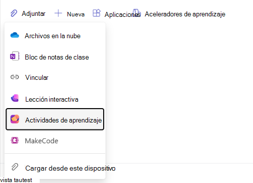 Captura de pantalla de navegación de actividades de aprendizaje.