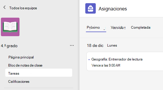Captura de pantalla que muestra tareas