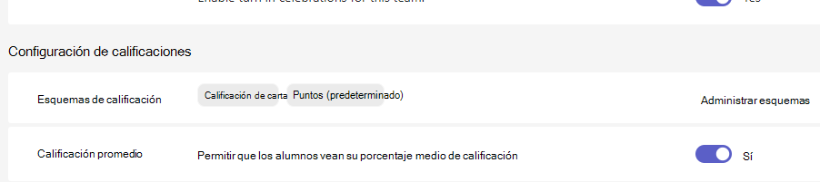 configuración de calificaciones