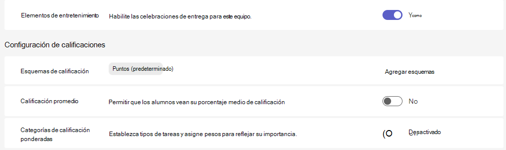 Configuración de calificaciones