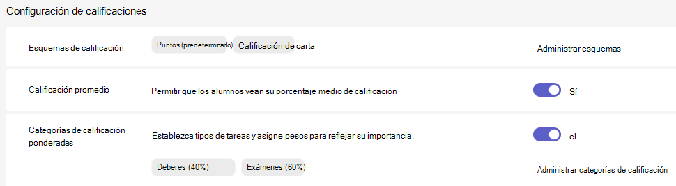 Configuración de calificaciones
