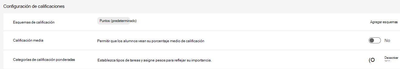 Configuración de calificaciones
