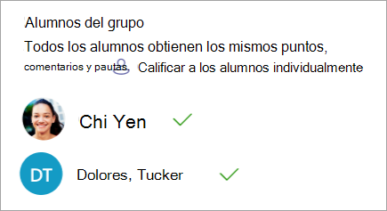 Opción para calificar a los alumnos de uno en uno