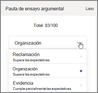 Seleccione la sección de la tarea de los alumnos para calificar