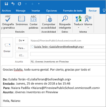Captura de pantalla de la pestaña Revisar.