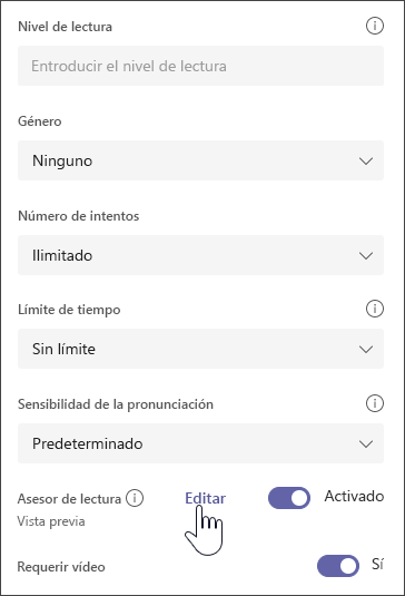 captura de pantalla del fragmento seleccionado, con opciones adicionales para modificar la asignación