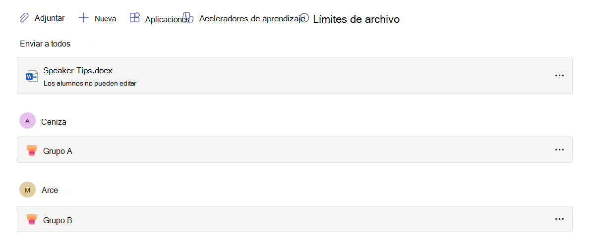 recurso de Progreso del orador asignado a un grupo de aprendizaje específico.