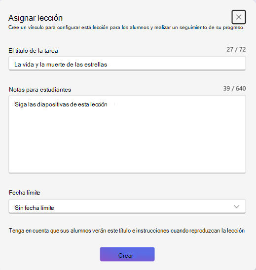 captura de pantalla que muestra cómo asignar la lección