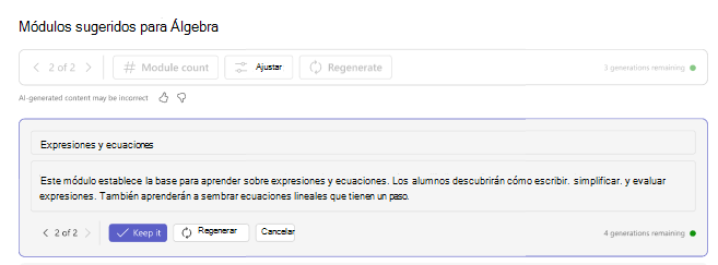 Captura de pantalla de Opciones de regeneración